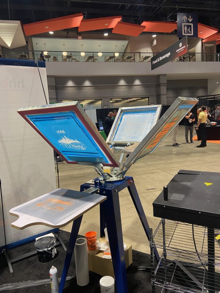 Screen printing station at an event